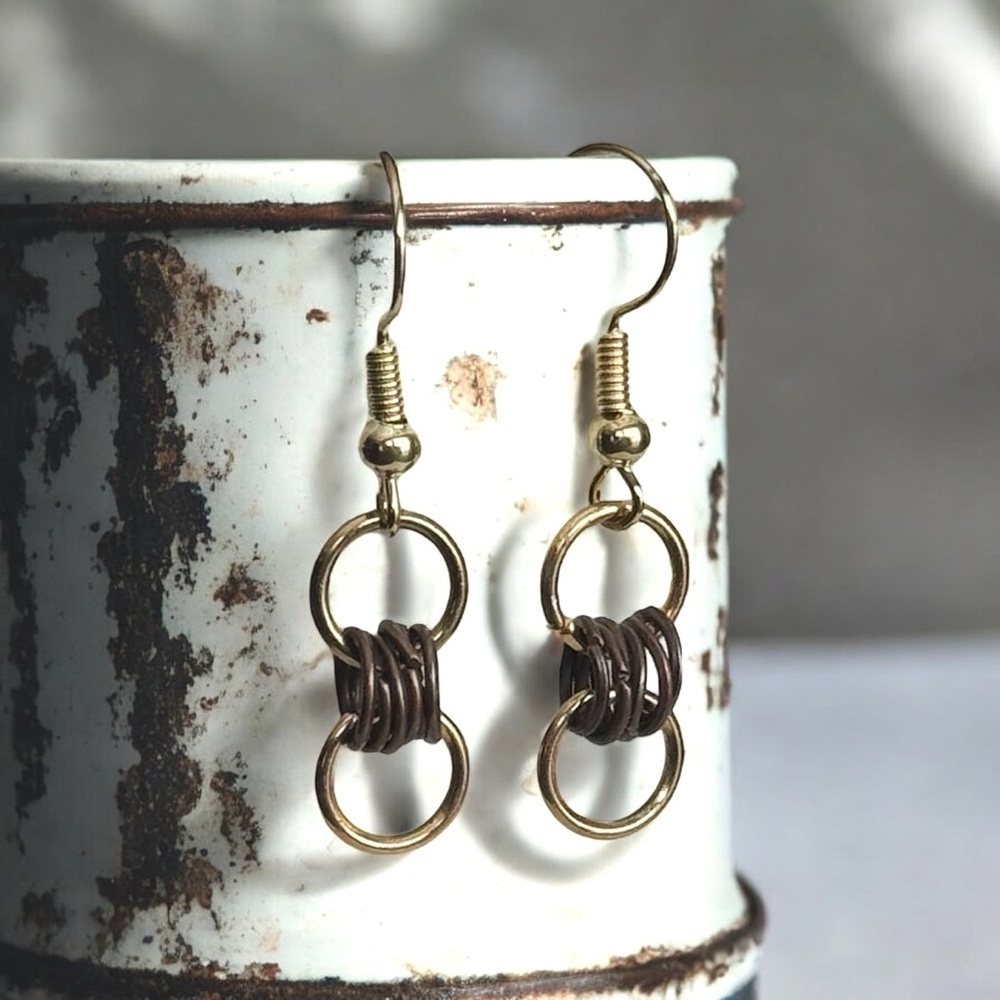 5 For $25💫Alternative Biker Chain Links Gold Brown Dangles Earrings